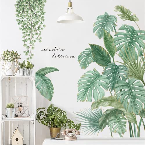 Tanlaby Stickers Muraux Plantes Vertes Autocollants Muraux Feuilles Tropicales Sticker Mural Feuille de Palmier pour Fille Femme Salons Chambres Bureaux Canapé Fond Décoration Murale