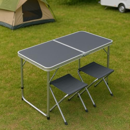 greemotion - Campingtisch klappbar inkl. 4er Set Stühlen [120x60x70 cm] - Camping Tisch Ultraleicht & faltbar - Klapptisch für Outdoor-Camping & Picknick - Falttisch für Picknick, Festivals & Reisen