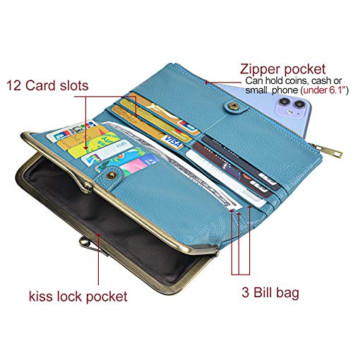 EASTNIGHTS Soft Leather Wallets for Women Compact Bifold RFID Clutch Wallet Ladies Coin Purse with Zipper and Kiss Lock2