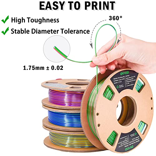 Image of PLA Filament 1.75mm, Tri-Colors 3D Printer Filament, Rainbow PLA Filament Bundle, Coextrusion 3D Filament with Silk PLA Color Change, 3D Printing Filament + /-0.02mm, 200g X 4 Spool