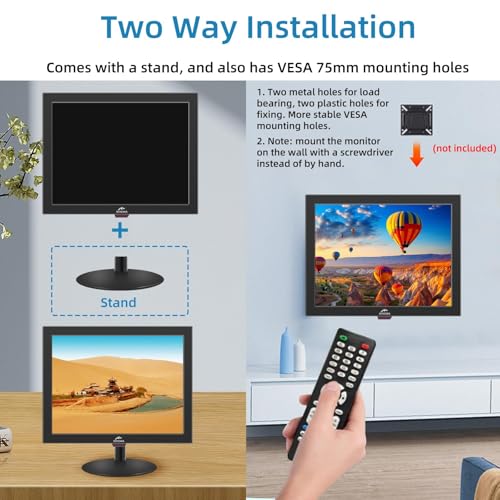 Image of Kenowa 15 Inch PC Monitor, Computer Display for Windows 7 /8 /10 /11, LED 1024 X 768 Screen, 4:3 Aspect Ratio, 60 Hz, 5Ms,75 * 75 mm VESA Hole, Port with HDMI,VGA,BNC,AV, TN Panel,Dual Speakers