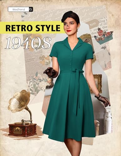 Image of Wedtrend Women's Vintage Tea Dress, Short Sleeve Cocktail Party Dress Work Church Casual Dress