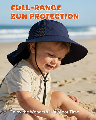 Image of Toddler Baby Sun Hat Kids Summer Beach Essentials Adjustable Beach Hats with Bucket Wide Brim for Boys Girls Age 0-14 Years