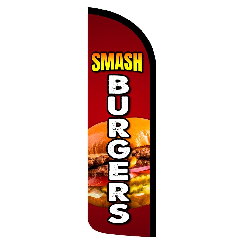 Vista Products Smash Burgers Premium Windless Polyknit Feather Flag (3 x 11.5 feet)