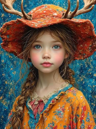 Peinture Diamant Anti-Stress Grande Toile 5D Strass Chapeau Fille 70x95cm Z-376