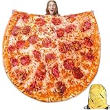 FREESOOTH Pizza Throw Blanket for Adult Kids, Novelty Round Warm Soft Tortilla Blanket for Couch Bed Funny Present, 60 Inches