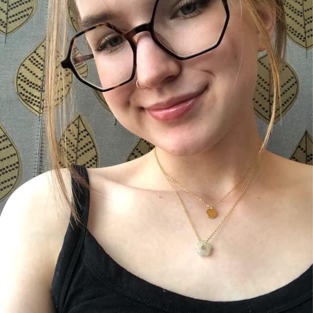 Women's 18K Gold Plated Green Crystal Stone Pendant Necklace,Dainty Star Flower Donut Choker for Teen Jewelry 16 inches Chain - Image 3