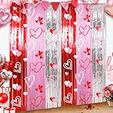 Foil Fringe Curtains Backdrop Valentines Party Decorations, 2 Pack 3.3 x 6.6 FT Red Pink Silver Tinsel Valentines Day Backdrop, Valentines Photo Backdrops Galentines Day Decor Wedding Party Decor