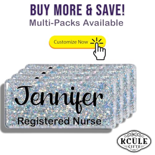 Personalized Glitter Name Tag for Women - Custom Sparkly Acrylic Name Badge with Magnetic & Pin Back - Handmade Glitter Name Plate for Nurses Teachers - Cute Coworker Gift (Chunky Silver) - Image 8