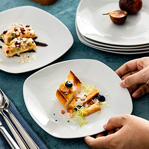 Malacasa Plates Set Of 6, Grey White Square Dessert Plates, 7.4'' Porcelain Plates Dish Set Dessert/Appetizer Plates, Serving Dinner Plates Dinnerware Set Oven Safe, Series Elisa #TOP4