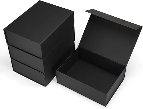 Miniatura 15 de Paquete de 4 Cajas de Regalo de 12x6x4 Pulgadas con Tapas de Cierre Magnético, Caja Negra Magnética para Boda, Propuesta de Padrinos y Damas