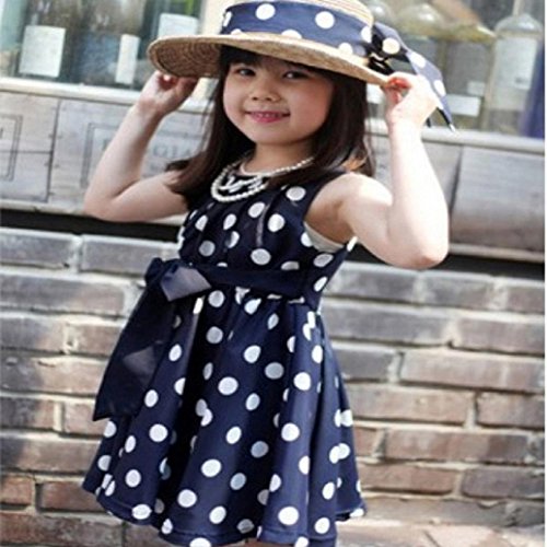 Hot Baby Dress! AMA(TM) Toddler Kids Girls Sleeveless Polka Dot Bowknot Sundress Summer Princess Party Dress (2-3Y, Blue)