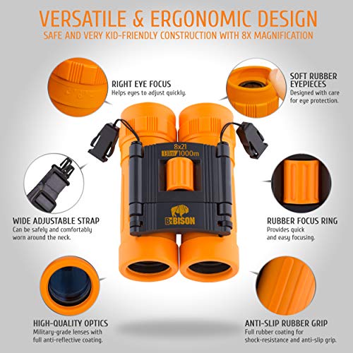 Bebison Binoculars For Kids And Adults - 8X21 High Resolution Real Optics - Compact Folding Shockproof Kids Binoculars For Bird Watching - Spy Games - Outdoor Play For Boys And Girls #TOP2