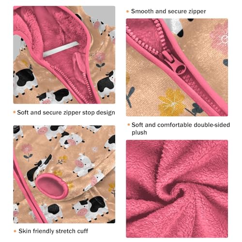 Cute Cow Toddler Fleece Jacket Baby Girls Hooded Zipper Long Sleeve Thick Warm Outerwear 3-10 Years3