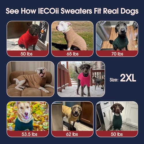 Image of IECOii XXL Dog Sweater,Thermal Knit Turtleneck Big Dog Sweater with Sleeve | Pet Doggy Sweatshirt for Extra Large Dogs Boy Girl,Stretchy Large Dogs Cold Weather Outfit Pitbull Clothes (Light Grey,XXL)
