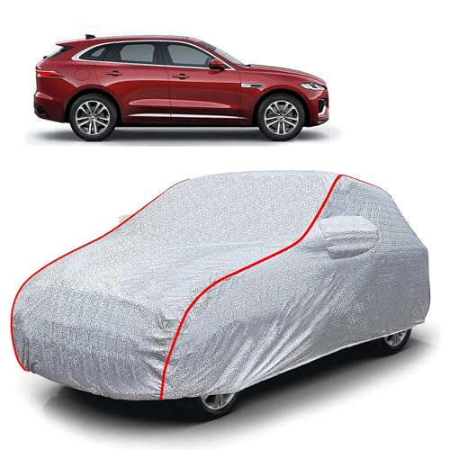 Image of Sulfar 100% Waterproof Car Body Cover Compatible with Mirror for Jaguar FPace (Triple Stitched, Full Bottom Elastic, Magic Silver with Red Piping)