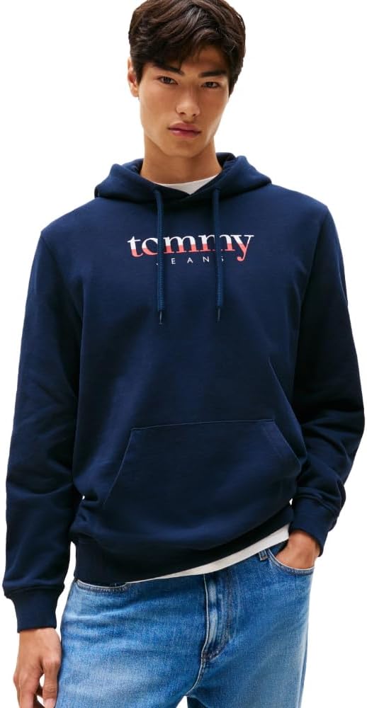 Tommy Jeans Men's Medium Weight Hoodie Sweatshirt With Printed Two-tone Logo