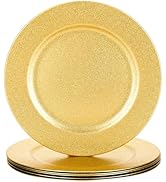 Kazozobi 13" Glitter Gold Charger Plates, Shiny Flat Charger Plate Set, Glamour Table Setting Acc...