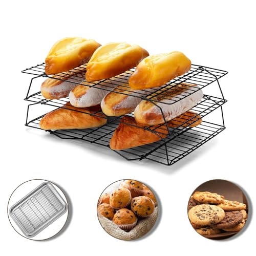Hunnycook 15.8 x 9.8 3 Stackable Cooling Racks for Baking, Cake Cooling Rack, Baking Tools & Accessories for Cookies & Biscuits,Grill Rack,High Temperature Resistant Oven and Dishwasher Safe