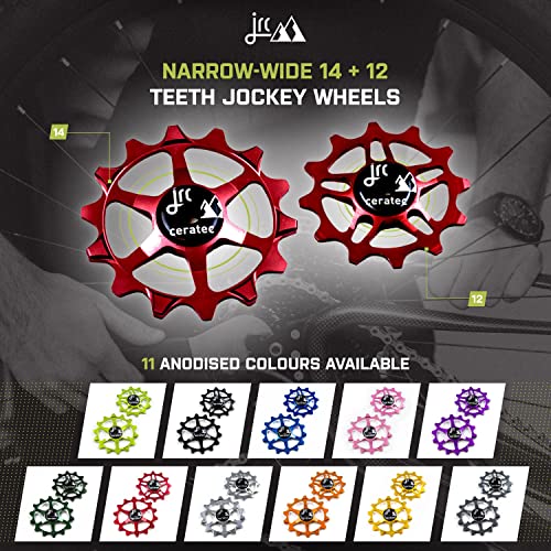 Image of JRC Components Ceramic Derailleur Pulley Wheel | Pair of 14&12T Jockey Wheels Hybrid Ceramic Bearing - MTB Bike Rear Derailleur Pulley Wheels | Hybrid Ceramic Pulley Wheels.