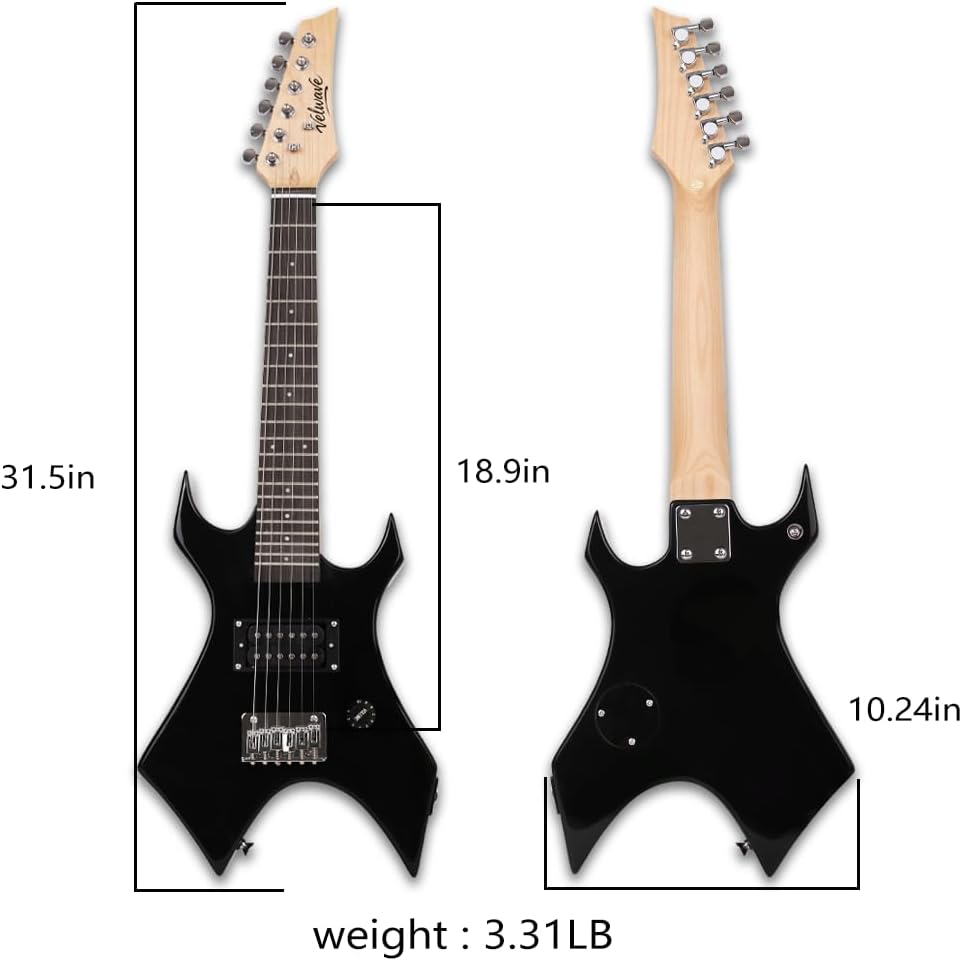 Unique Shape Mini Black Electric Guitar Child Set With 5W Rechargeable Bluetooth Amp 30Inch Kids Guitar Gigbag Strap String Wrenches Picks All Pack In(Black) image 2