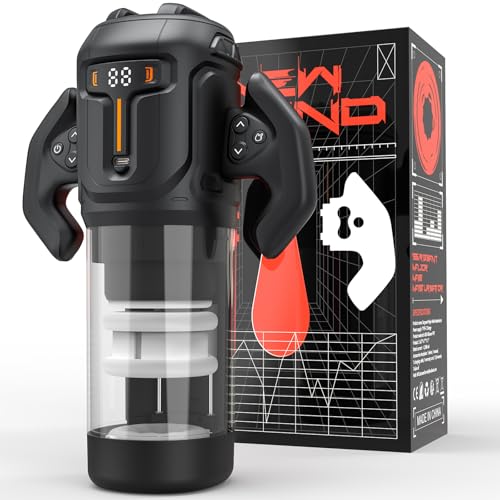 Thrusting and Rotating Male Masturbator - Unique Male Sex Toys Thrusting on Shaft Rotating on Glans for 4 Speeds, Sex Toys for Men with Handles & Digital Display & One-Click Burst, Sergeant Major