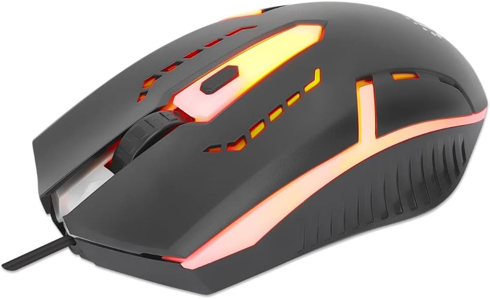 Manhattan Gaming Mouse PC Mouse RGB Gaming Mouse Computer Mouse with Cable Gamer Mouse Gaming 4 Programmable Buttons 1500 DPI USB Mice for Laptop PC Windows Mac OS (Black) 190206