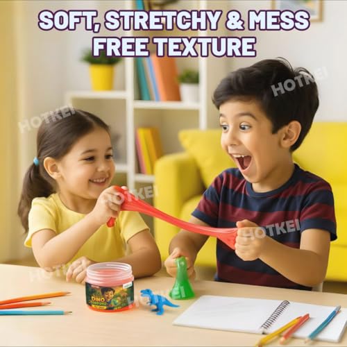 Image of HOTKEI Transparent 200 gm Slime with Dinosaur Eraser Toy Inside for Kids 3 to 10 Years Kit Set Art Slime Dino Toys for Birthday Return Gift Toys for Kids Boys Girls Birthday 9-12 Year