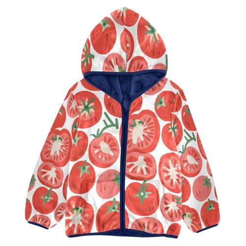 Tomato Pattern Print with Slices Toddler Fleece Jacket Girl Boys Hooded Fleece Jacket Coat Warm Outwear Zip-up 3-10T