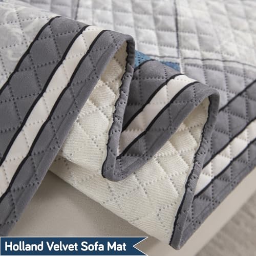 Image of HOKIPO 'LiefNest' Holland Velvet Sofa Cover Mat with Foam Filling for 1 /2 /3 Seater & L-Shape Sofa. Make Your Own Sofa Cover Set, Mat Size: 120(L) cm, Diamond Slate Grey Blue (IN-822-D2)