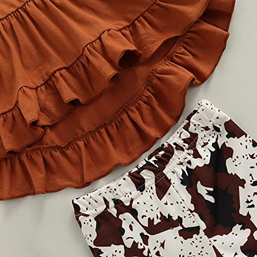 Toddler Baby Girls 3Pcs Outfits Long Pullover Ruffle Dress Shirt+Leopard Flared Pants+Scarf Fall Winter Clothes (Brown , 3-4T ) #TOP4