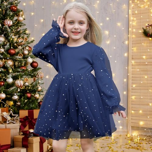 Toddler Baby Girls Tutu Dress Long Sleeve Star Glitters Tulle Gown Sequin Winter Baby Party Special Occasion Dress2