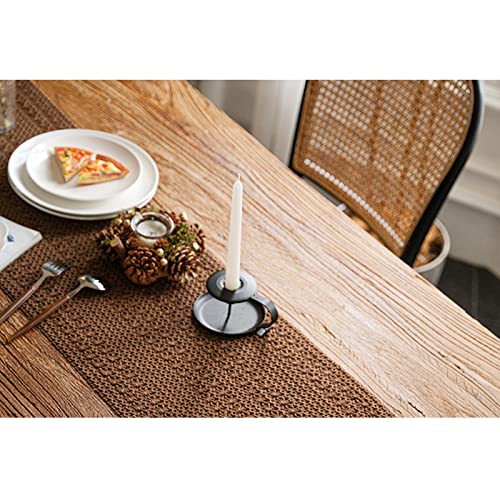 Chemin de table à franges tissé main en coton lin marron pour table chic
