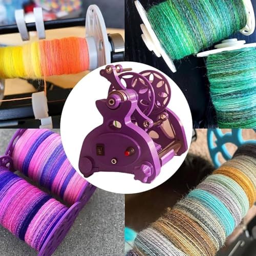 Mini Electric Spinning Wheel for Wool, Adjustable Yarn Spinner with Forward/Reverse, Includes 3 Spools & 1 Pedal, Compact Household Craft Tool - Purple-B
