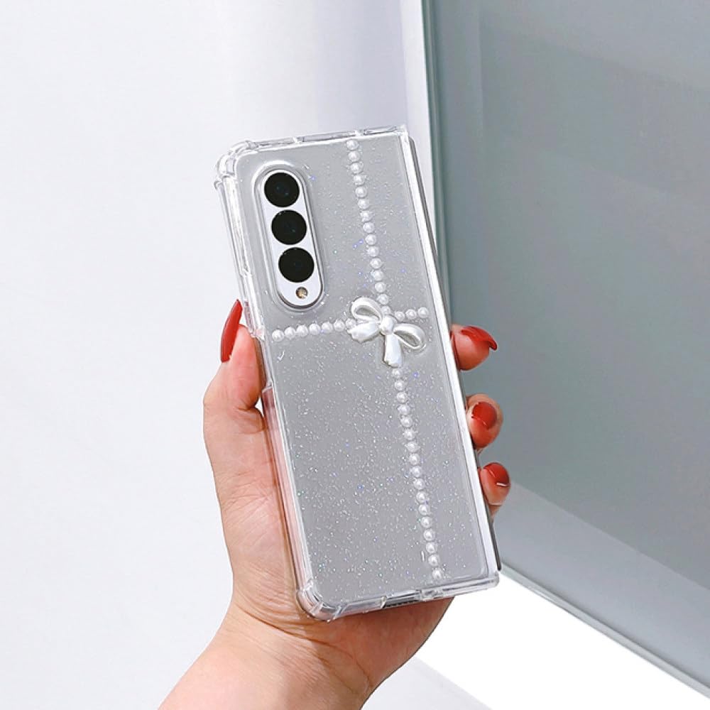Coque Z Fold 4 luxe à perles et nœud papillon 3D strass