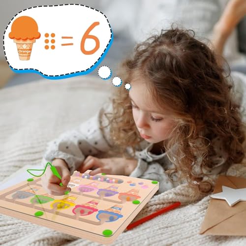Image of Fun4You Wooden Ice Cream Colour and Number Learning Board, Montessori Magnetic Educational Toy for Kids, Age 3+