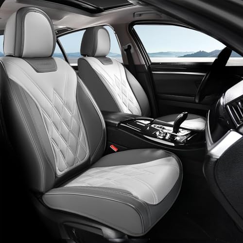 Image of Coverado Car Seat Covers, Front Covers for Cars, Car Seat Cover Front Seats, Automotive Seat Cover, Waterproof, Leather Car Seat Cushion, Universal Interior Seat Protectors for Most Cars Light Gray