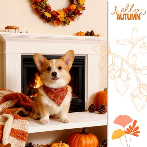 ICEMOOD Herbst-Bandana für Hunde – Herbstlaub Skizzen-Print, Dreieckstuch mit Druckknopf für Mädchen, perfektes Accessoire für das Erntedankfest, Mittel und Large, 16-40 Kg