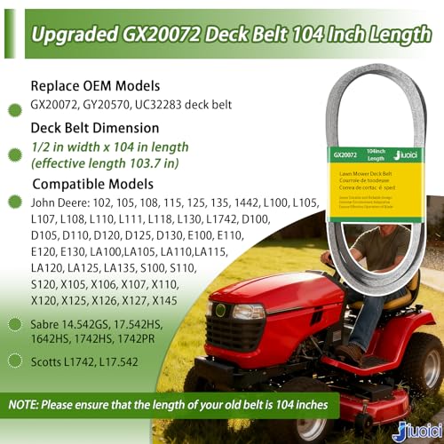 2025 Upgraded GX20072 GY20570 Deck Belt Flat Belt 104 Inch Length Compatible with John Deere 42-Inch Deck L110 L100 D130 D105 D110 S100 E100 LA115 Lawn Riding Mower V-Belt, More Durable & Efficient - Thumbnail 2