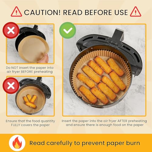 Image of Air Fryer Liners Pack of 2 - 8 Inch Silicone Air Fryer Liner, Reusable Baking Tray, Food Grade BPA Free, Heat Resistant 240C (8 inch Round - 100PCS Paper)