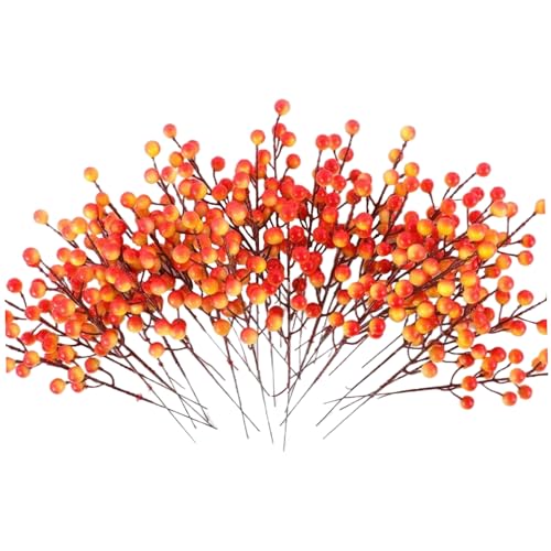 Tallos de bayas de otoño de 40 piezas, 8.7 selecciones de otoño de naranja realistas, espuma y tallos de bayas artificiales de plástico para coronas, cajas de regalo, floral de bricolaje para otoñale