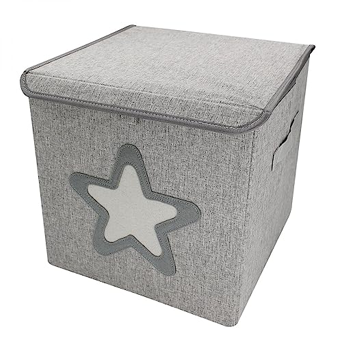 Monsieur Bébé - Boite de rangement, coffre à jouets pour enfant avec couvercle - 33 x 33 x 33 cm - Gris Étoile
