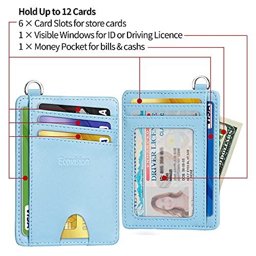 Image of Slim Minimalist Front Pocket Wallet, RFID Blocking Credit Card Holder Wallet with Detachable D-Shackle for Men Women, Goatskin Skyblue, Small