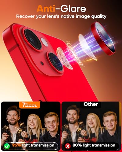 Image of TOCOL Camera Lens Protector for iPhone 14 / iPhone 14 Plus Tempered Glass HD Individual Scratch Resistant Camera Cover Accessories Case Friendly 2 Pack(Red)