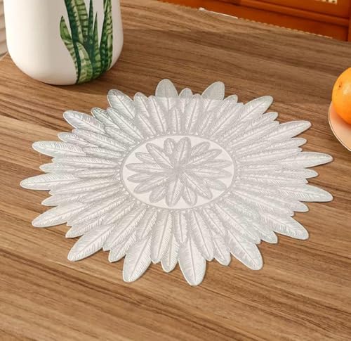 Image of HomeCloud PVC Material Round Shape Table Mat, Dining Table Mat,Table Placemats, Round Mats,Best for Bed-Side Table /Center Table, Dining Table /Shelves (Sun Silver, Set of 1)