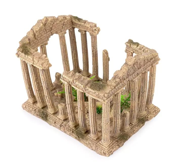 Happet Aquarium-Dekoration Griechische Ruinen Säulen 20cm, Realistischer Tempel im Antiken Stil, Stein-Aquarium-Dekoration Versteck für Fische, Antik Ornament für Süßwasser & Salzwasser Becken