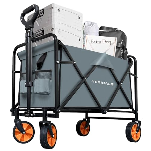 NEBICALS Small Tall Collapsible Folding Pull Wagon Carts Foldable