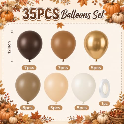 Image of Brown Balloons 12 Inch Dark Light Brown Coffee Tan Beige Gold Latex Balloon | Neutral Chocolate Sand White Balloon, Baby Shower, Bear Theme, Birthday Party Decorations, Western Cowboy Cowgirl Theme, Fall