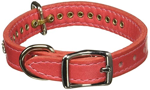 Image of Signature Leather Crystal Dog Collar, Salmon Solid Grain Leather, Fits 7.5 inch-9.5 inch Neck Size, 12 inch Overall Length