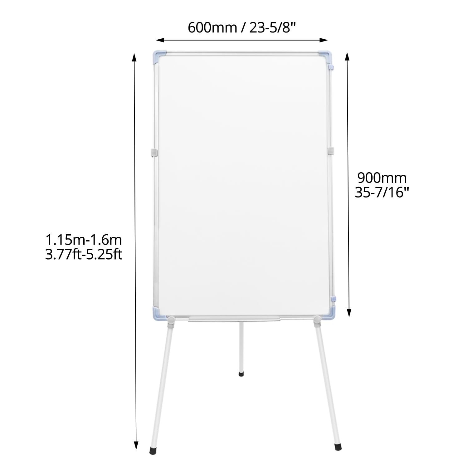 QWORK® Pizarra Blanca Con Soporte Para Rotafolios 90x60 cm, Altura Ajustable, 5 Bolígrafos, 1 Borrador y 2 Clavos Que No Dejan Marcas